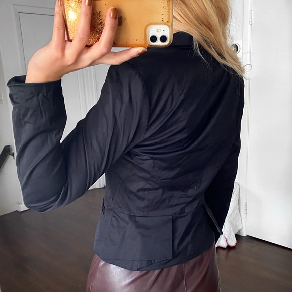 🖤 H&M BLACK CLASSIC SATIN COTTON BLEND BLAZER JACKET! - Picture 4 of 15